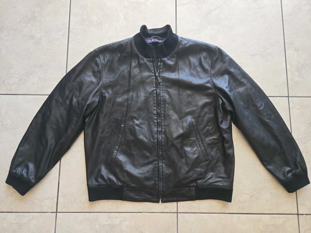 Ralph Lauren Purple Label Full Zip Lambskin Leather Jacket Black Mens Sz Xl
